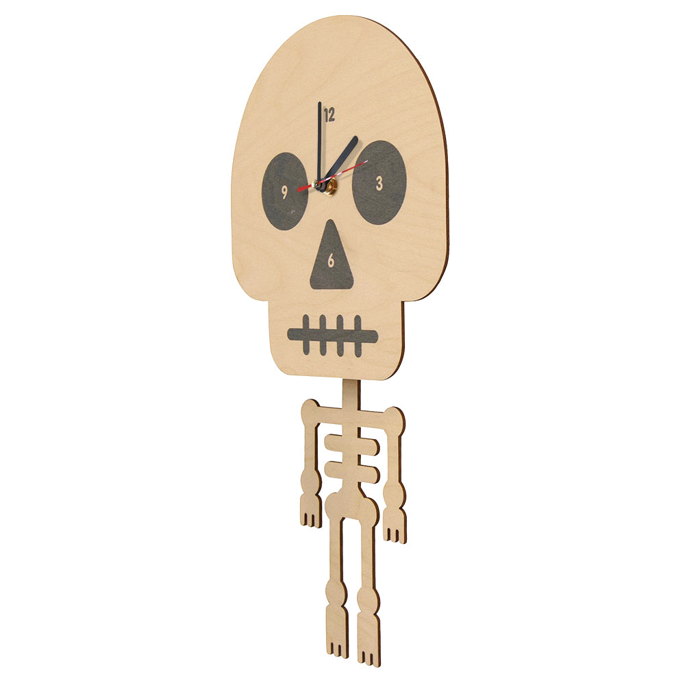 Cartoon Skeleton Wall Clock With Swinging Body Bone Pendulum Halloween Kid Room Hanging Skeleton Skull by Woody Signs Co. - Handmade Crafted Unique Wooden Creative