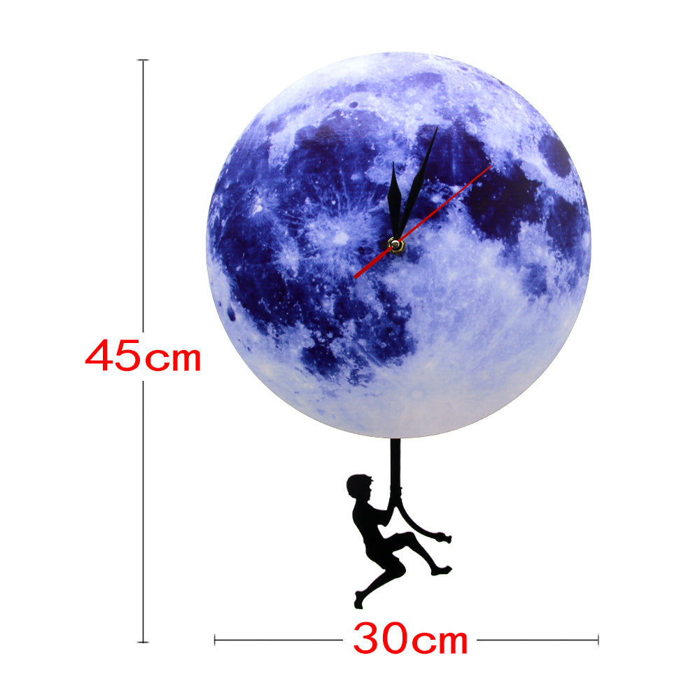 Blue Moon Swinging Pendulum Clock Astronomy Funny Wall Clock Lunar Blue Moon Clock with Swinging Silhouette Pendulum by Woody Signs Co. - Handmade Crafted Unique Wooden Creative
