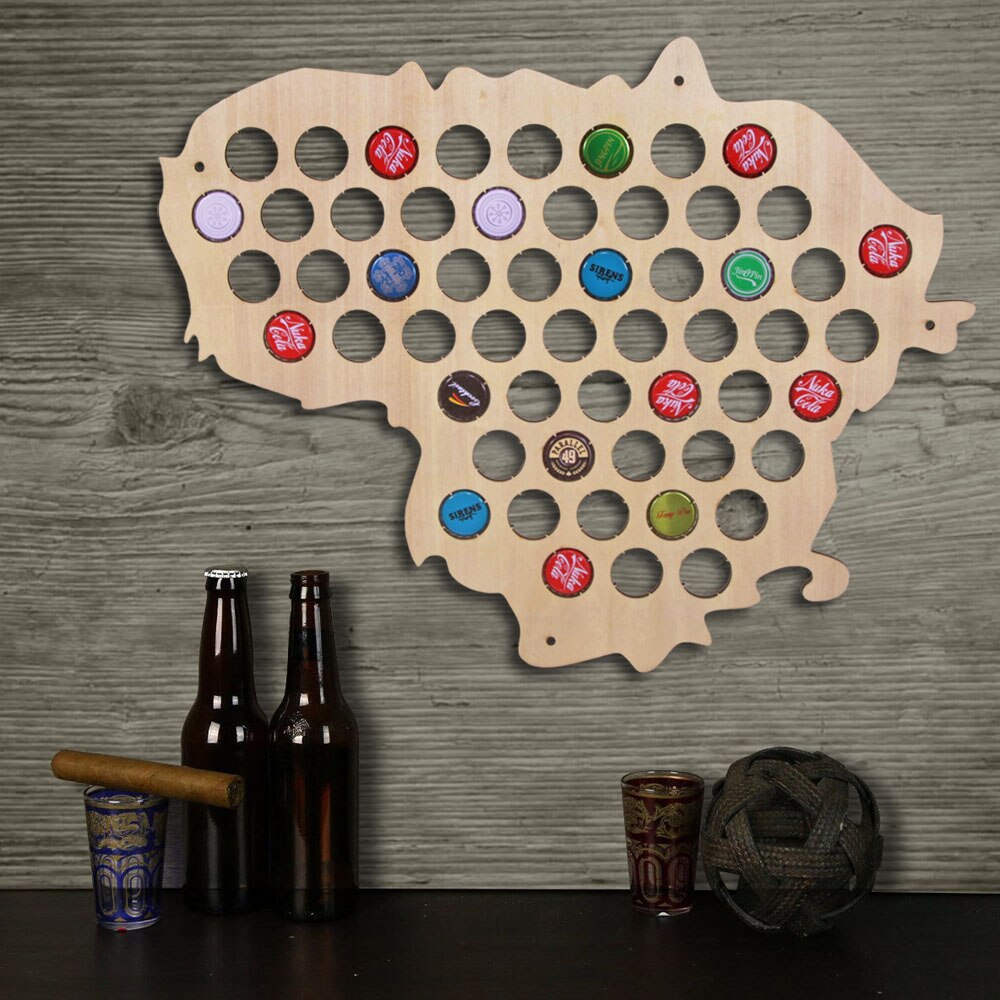 Lithuania Bottle Cap Map Collection Art Custom-made Cap Map Wooden Craft Gift For Aficionado by Woody Signs Co. - Handmade Crafted Unique Wooden Creative