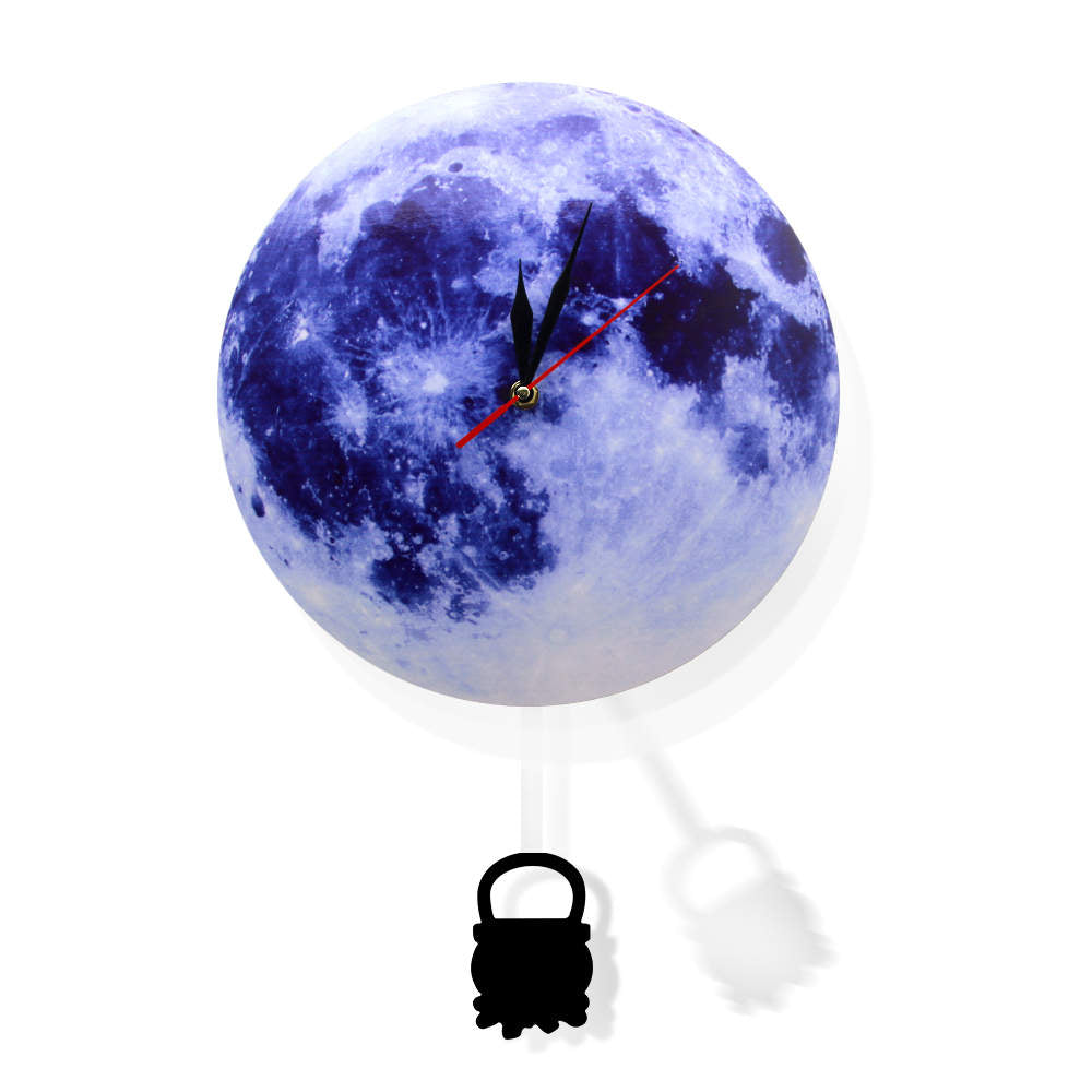 Blue Moon Swinging Pendulum Clock Astronomy Funny Wall Clock Lunar Blue Moon Clock with Swinging Silhouette Pendulum by Woody Signs Co. - Handmade Crafted Unique Wooden Creative