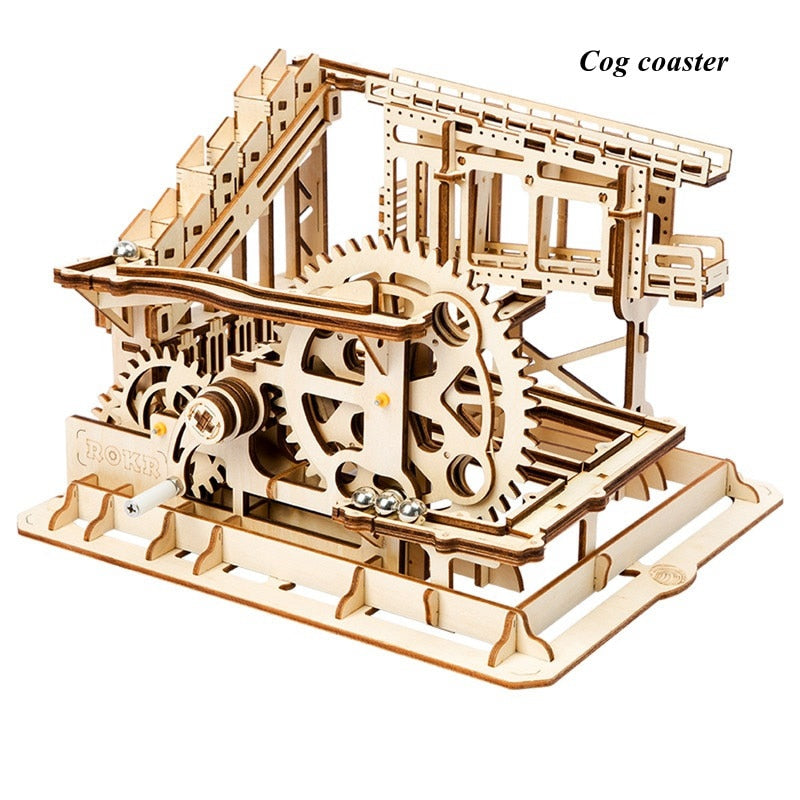 4 Kinds Marble Run Game DIY Waterwheel Coaster Wooden Assembly Gift for LG501 by Woody Signs Co. - Handmade Crafted Unique Wooden Creative