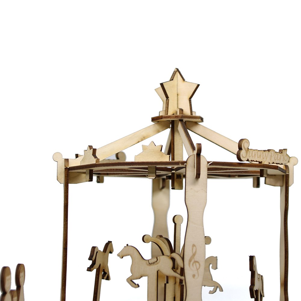 Carousel Creative Wooden DIY Solar Power Eco-friendly Educational DIY Assemble Toys For Kids Table Decor by Woody Signs Co. - Handmade Crafted Unique Wooden Creative