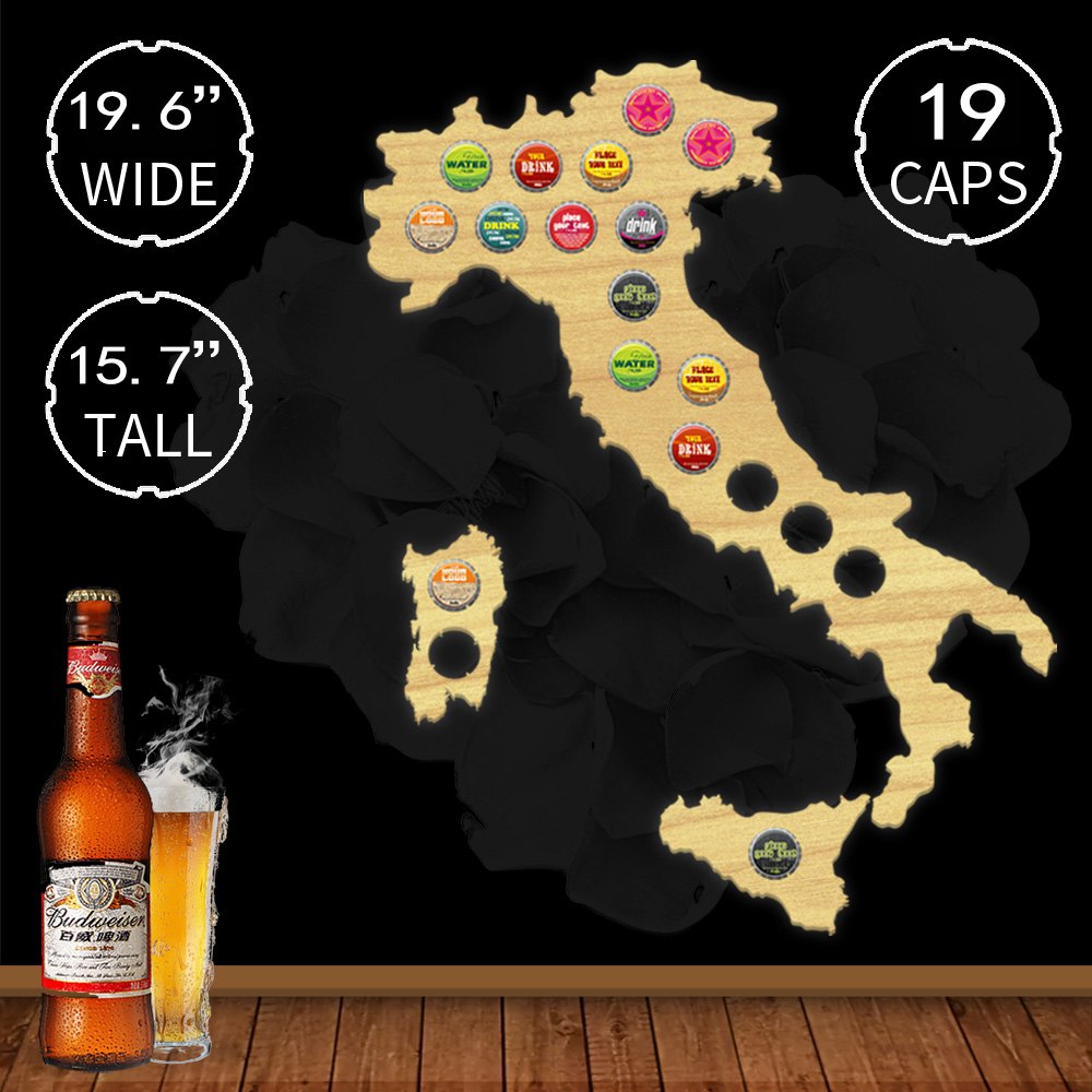 Italy Cap Map Bottle Cap Map Collection Wood Map Bar Pub Club Italian Bottle Cap Map s for Lovers by Woody Signs Co. - Handmade Crafted Unique Wooden Creative