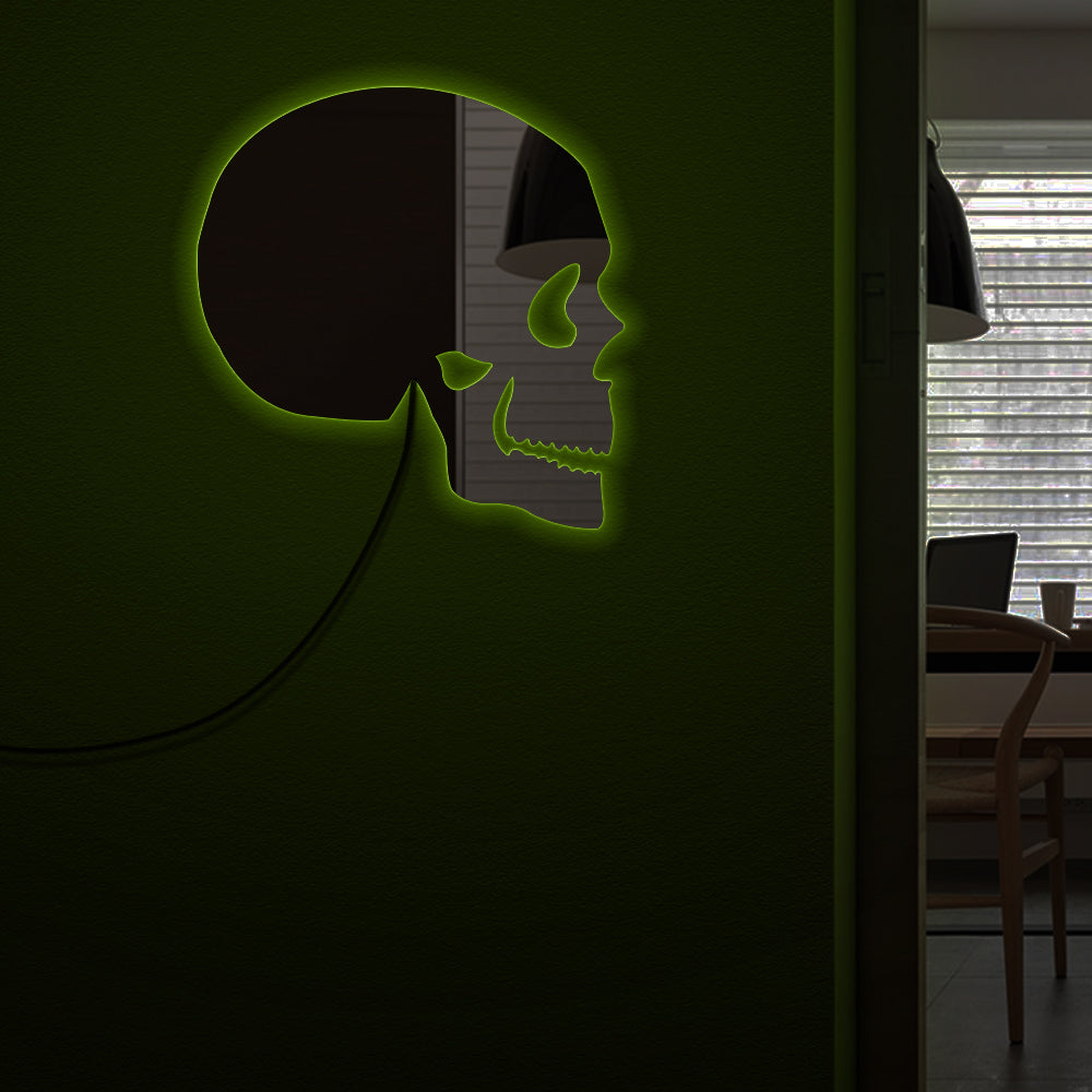Skull Head Wall Mirror Day of The Dead Skeleton Head Acrylic Mirror With LED Lighting Halloween Horror Decor by Woody Signs Co. - Handmade Crafted Unique Wooden Creative