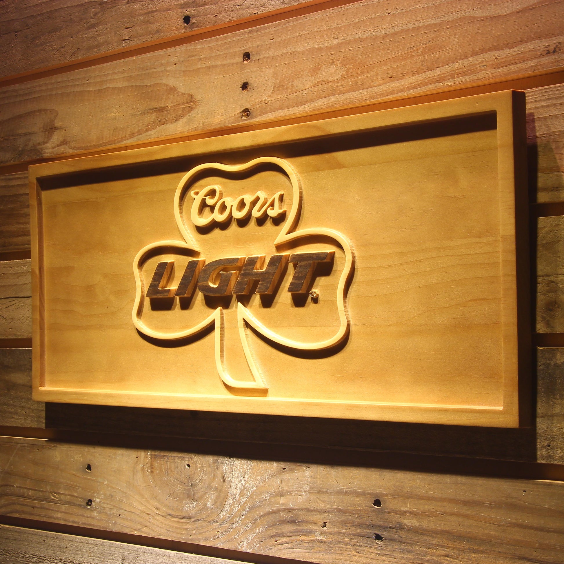 Coors Light Shamrock  3D Wooden Bar Signs by Woody Signs Co. - Handmade Crafted Unique Wooden Creative