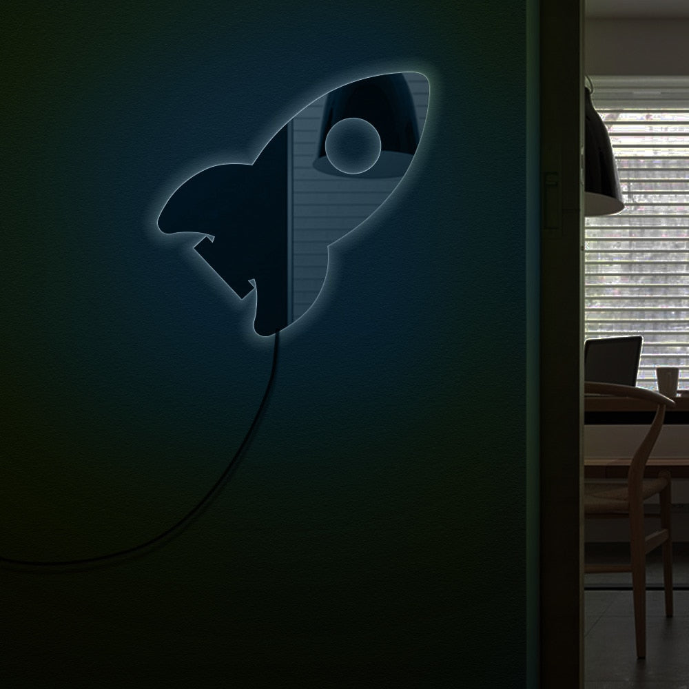 Outer Space Wall Mirror Kids Room Nursery Decor With LED Lights Space Astronaut Rocket Acrylic Mirror For Bedroom by Woody Signs Co. - Handmade Crafted Unique Wooden Creative