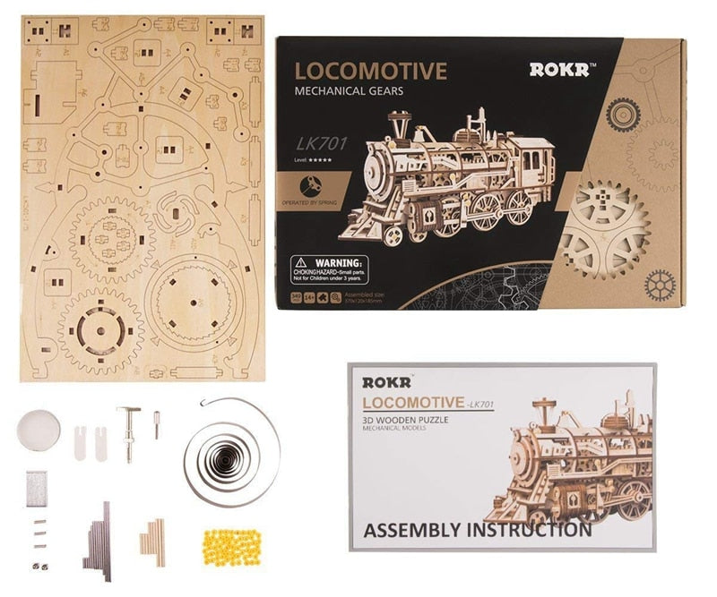DIY Clockwork Gear Drive Locomotive 3D Wooden Hobbies Gift for LK701 by Woody Signs Co. - Handmade Crafted Unique Wooden Creative