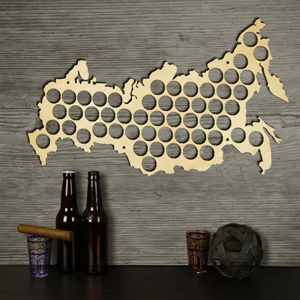 Creative Wooden Cap Maps Bottle Caps Map of Russia Board Wall Art For Cap Collector Drinker by Woody Signs Co. - Handmade Crafted Unique Wooden Creative