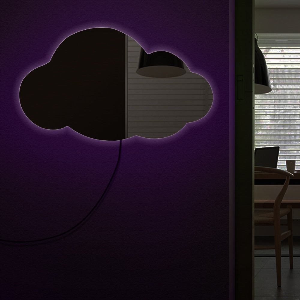 Cloudy Wall Mirror Weather Art Modern Hanging Cloud Mirror Cloud Silhouette Acrylic Mirror With LED Light by Woody Signs Co. - Handmade Crafted Unique Wooden Creative
