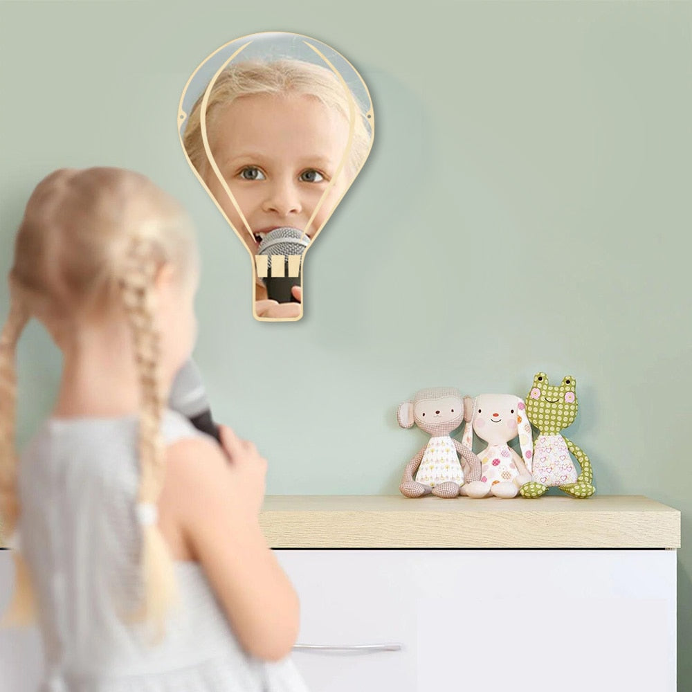 Hot Air Balloon Arylic Wall Mirror With Wooden Back Kids Bedroom Hot Air Balloon Decoration Hanging Safety Mirror by Woody Signs Co. - Handmade Crafted Unique Wooden Creative