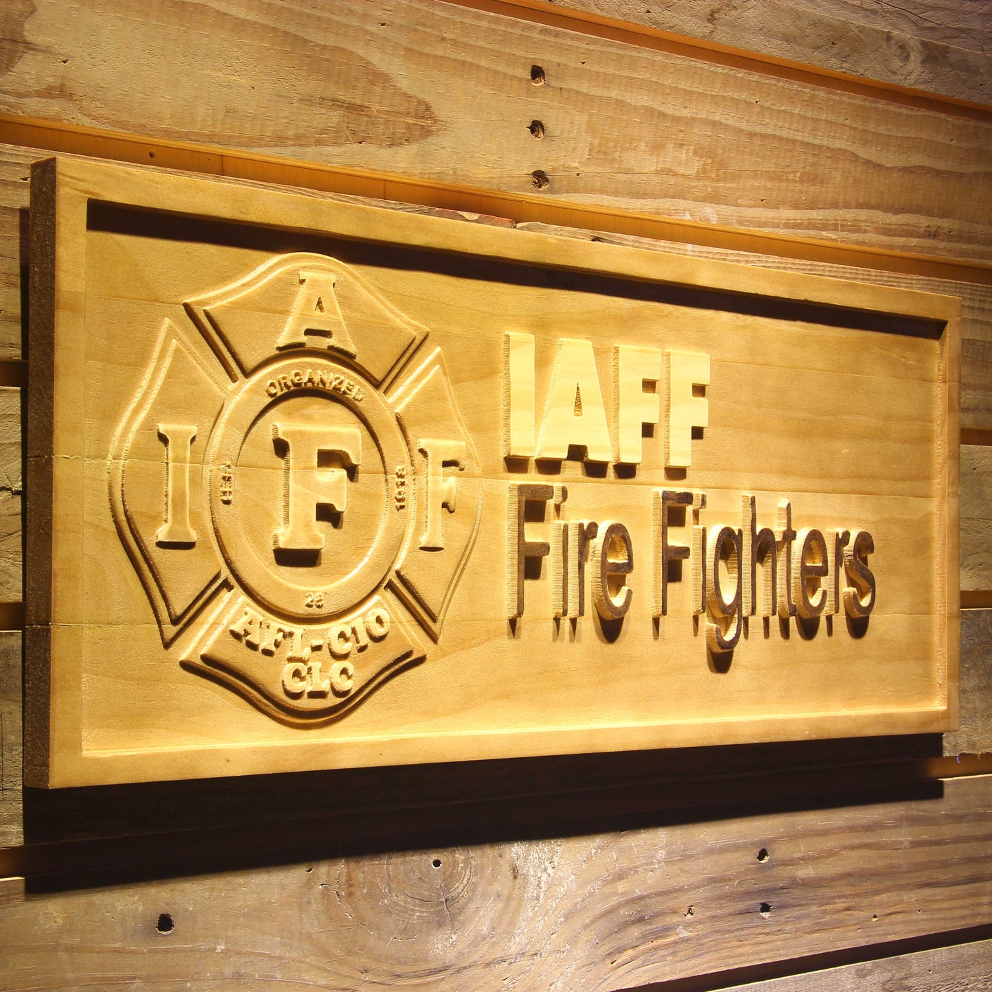 IAFF Fire Fighters Fireman 3D Wooden Bar Signs by Woody Signs Co. - Handmade Crafted Unique Wooden Creative