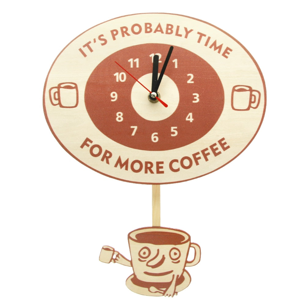 Time For More Coffee Inspirational Quote Coffee Wall Clock With Swinging Mug Cafe Clock Coffee Lovers Gift by Woody Signs Co. - Handmade Crafted Unique Wooden Creative