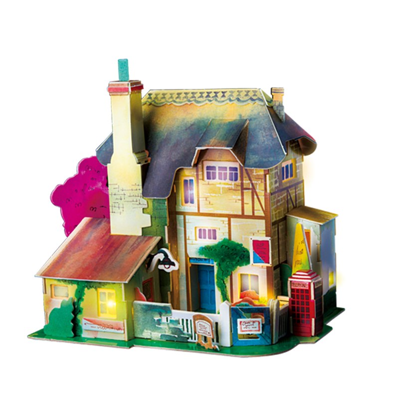 New DIY England Hut Doll House with Led Light Miniature Wooden SJ304 by Woody Signs Co. - Handmade Crafted Unique Wooden Creative