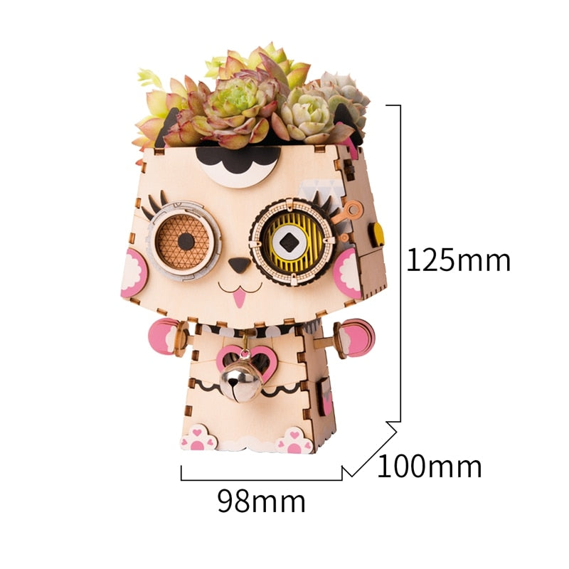 Children Adult Cute Kitty Flower Pot 3D Wooden Puzzle Game Educational Models FT731 by Woody Signs Co. - Handmade Crafted Unique Wooden Creative