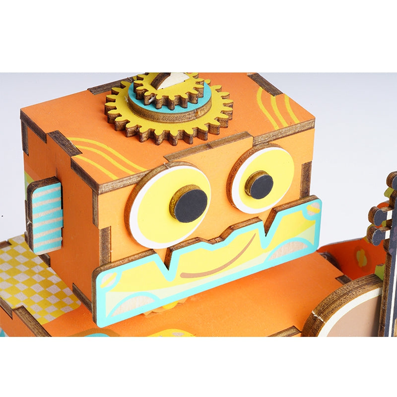 DIY 3D Little Robot Performer Wooden Puzzle Game Assembly Moveable Music Box Toy Gift for Children Kids Adult AMD53 by Woody Signs Co. - Handmade Crafted Unique Wooden Creative