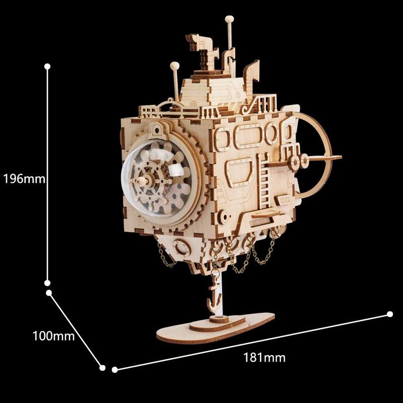 Creative DIY 3D Steampunk Submarine Wooden Puzzle Game Assembly Music Box Toy Gift for Children Teens Adult AM680 by Woody Signs Co. - Handmade Crafted Unique Wooden Creative