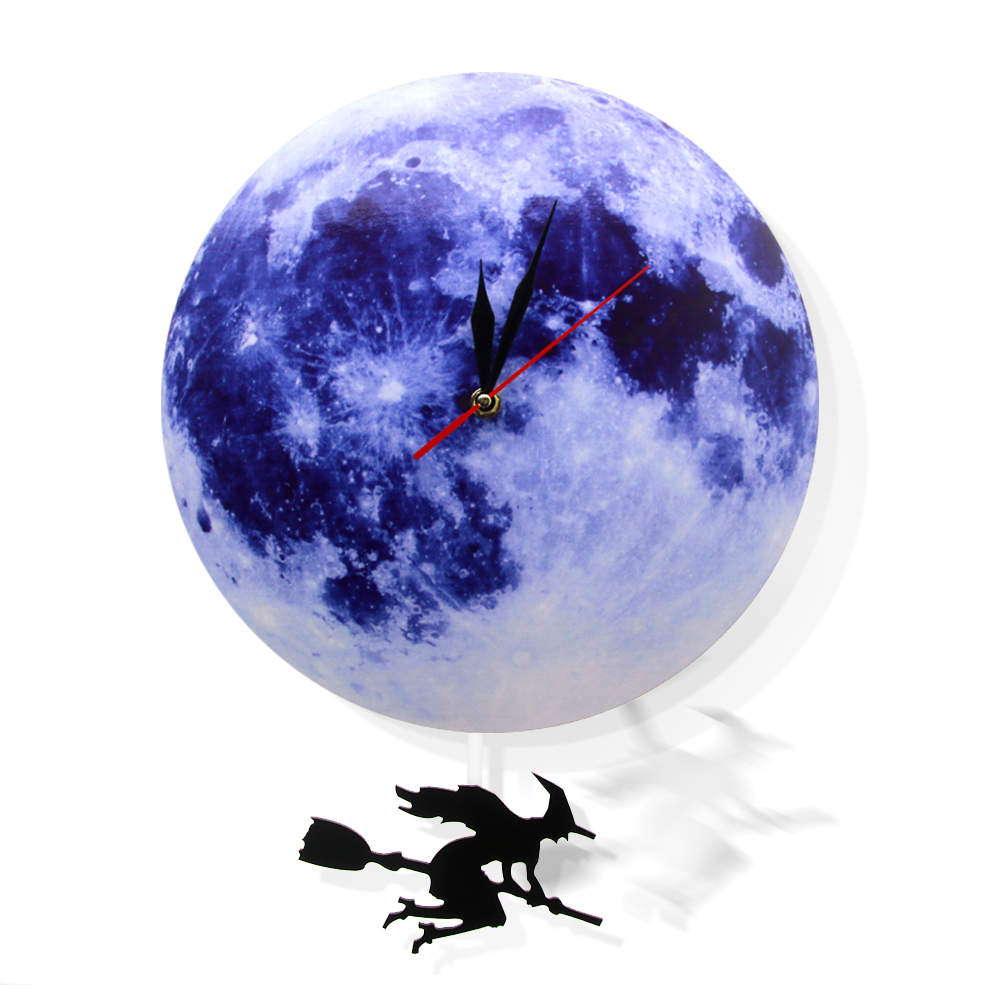 Blue Moon Swinging Pendulum Clock Astronomy Funny Wall Clock Lunar Blue Moon Clock with Swinging Silhouette Pendulum by Woody Signs Co. - Handmade Crafted Unique Wooden Creative