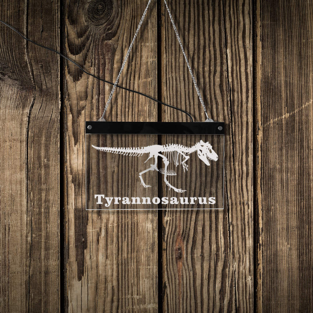 Tyrannosaurus Rex Skeleton LED Neon Sign Museum LED Lighting Wall Sign Dinosaur T-Rex Acrylic LED Edge Lighting Art by Woody Signs Co. - Handmade Crafted Unique Wooden Creative