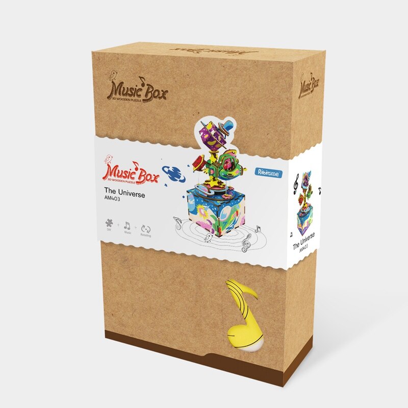 DIY Spaceship 3D Wooden Puzzle Game Assembly Rotatable Music Box Toy Gift for Children Adult AM403 by Woody Signs Co. - Handmade Crafted Unique Wooden Creative