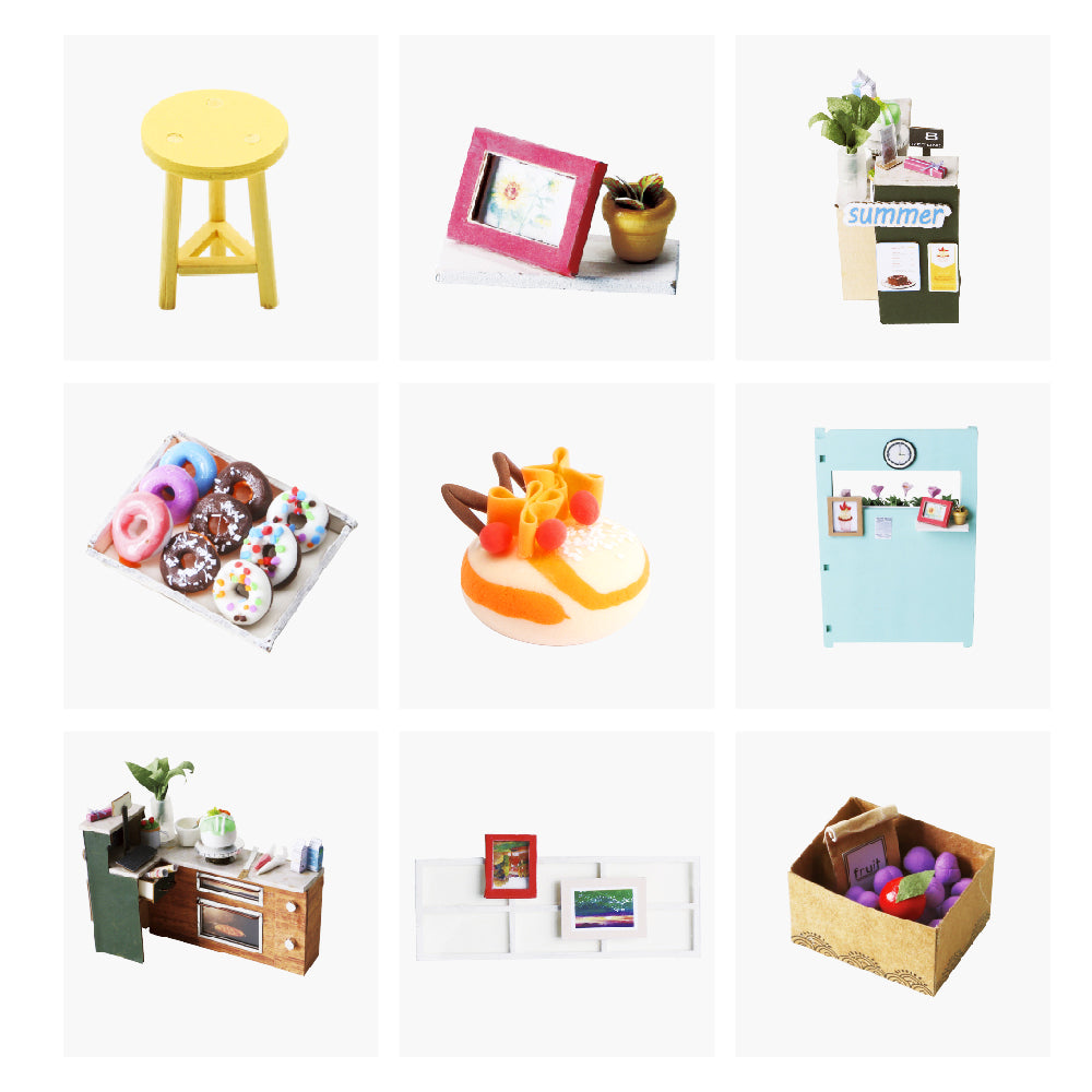 DIY Ice Cream Station with Furniture Miniature Wooden Doll House Model DGM06 by Woody Signs Co. - Handmade Crafted Unique Wooden Creative