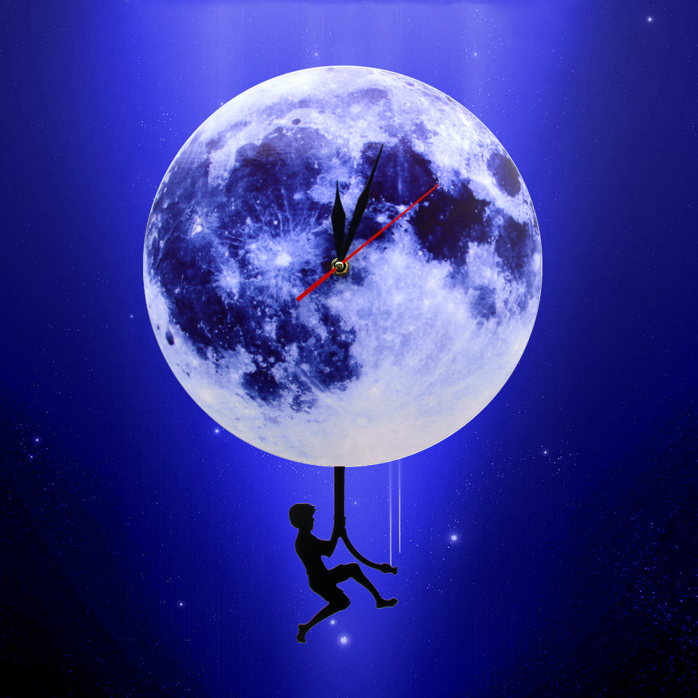 Blue Moon Swinging Pendulum Clock Astronomy Funny Wall Clock Lunar Blue Moon Clock with Swinging Silhouette Pendulum by Woody Signs Co. - Handmade Crafted Unique Wooden Creative