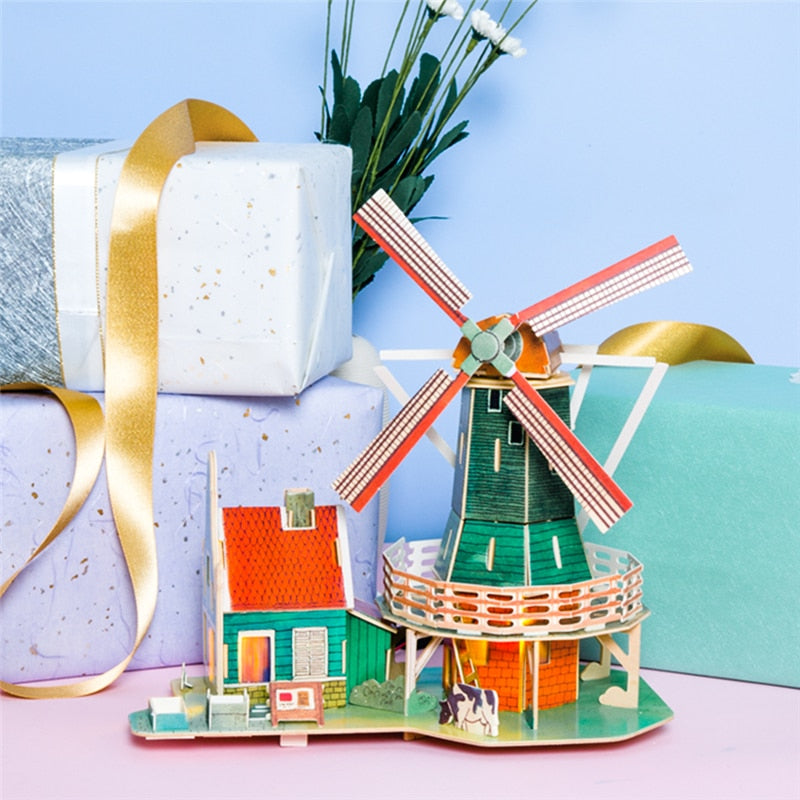 New DIY Dutch Windmill Doll House with Led Light   Miniature Wooden    SJ305 by Woody Signs Co. - Handmade Crafted Unique Wooden Creative