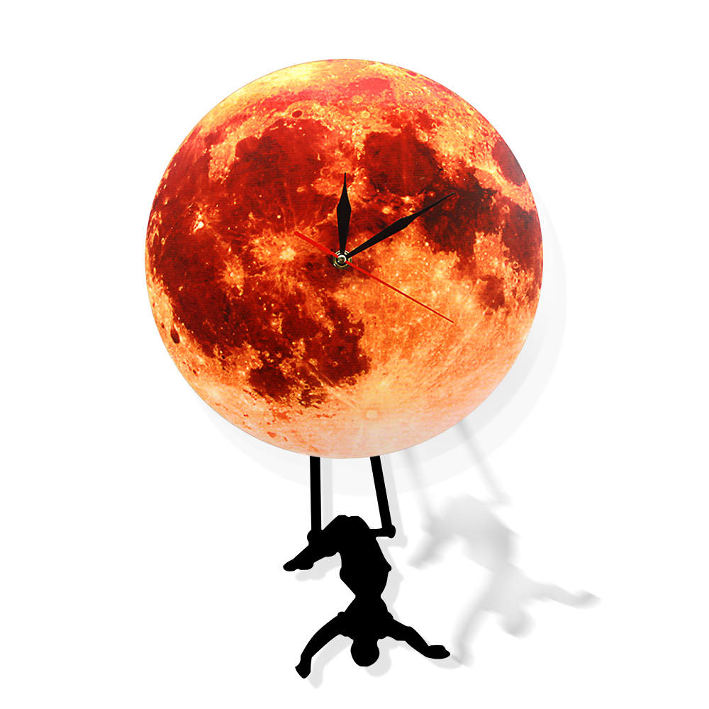 Golden Moon Pendulum Wall Clock Swinging on the Moon Space Galaxy Supermoon Full Moon Clock with Swinging Pendulum by Woody Signs Co. - Handmade Crafted Unique Wooden Creative