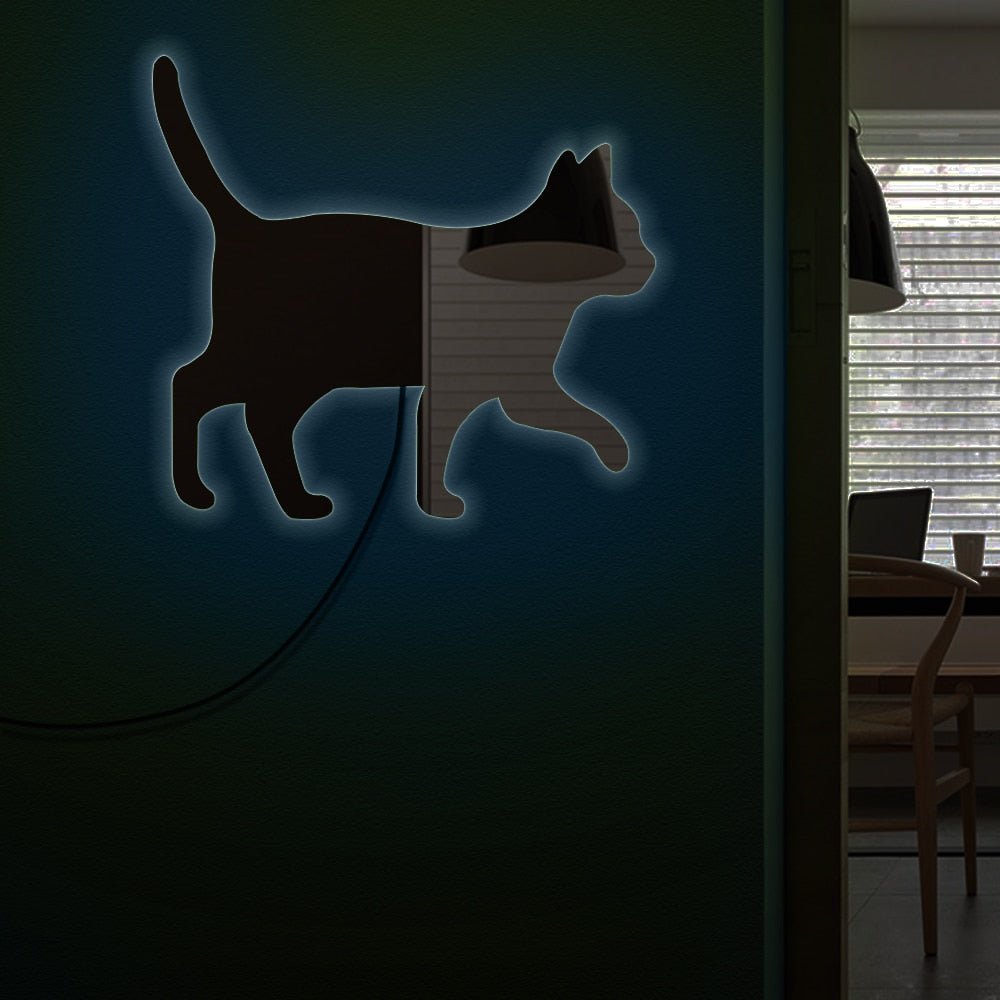 Cat Walking On The Wall Mirror Girl Room Makeup Wall Mirror Kitten Cat Moder Design Mirror With LED Light by Woody Signs Co. - Handmade Crafted Unique Wooden Creative