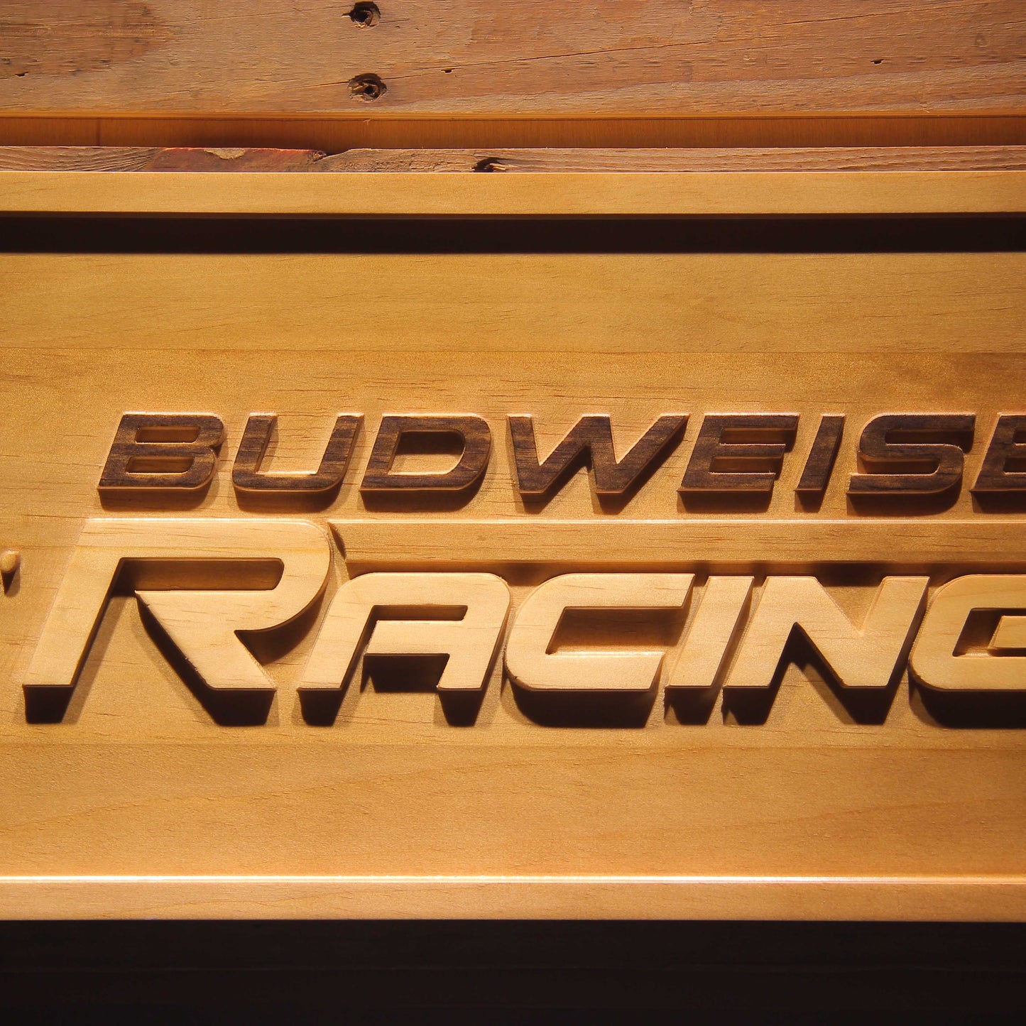 Budweiser Racing Car 3D Wooden Bar Signs by Woody Signs Co. - Handmade Crafted Unique Wooden Creative