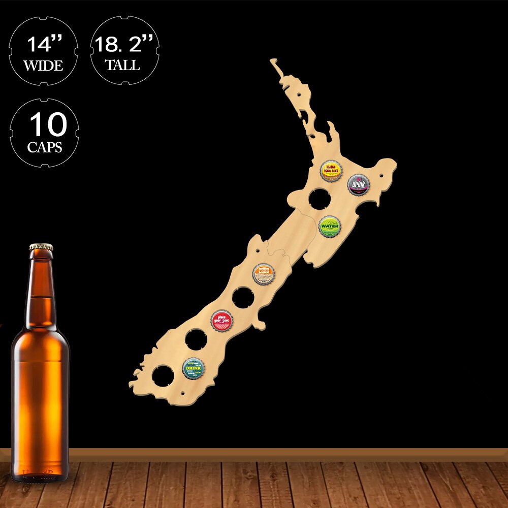 Map Of New Zealand Cap Map Display Holder Bottle Cap Gadgets Wood Crafts 3D Wall For Pub Bar by Woody Signs Co. - Handmade Crafted Unique Wooden Creative