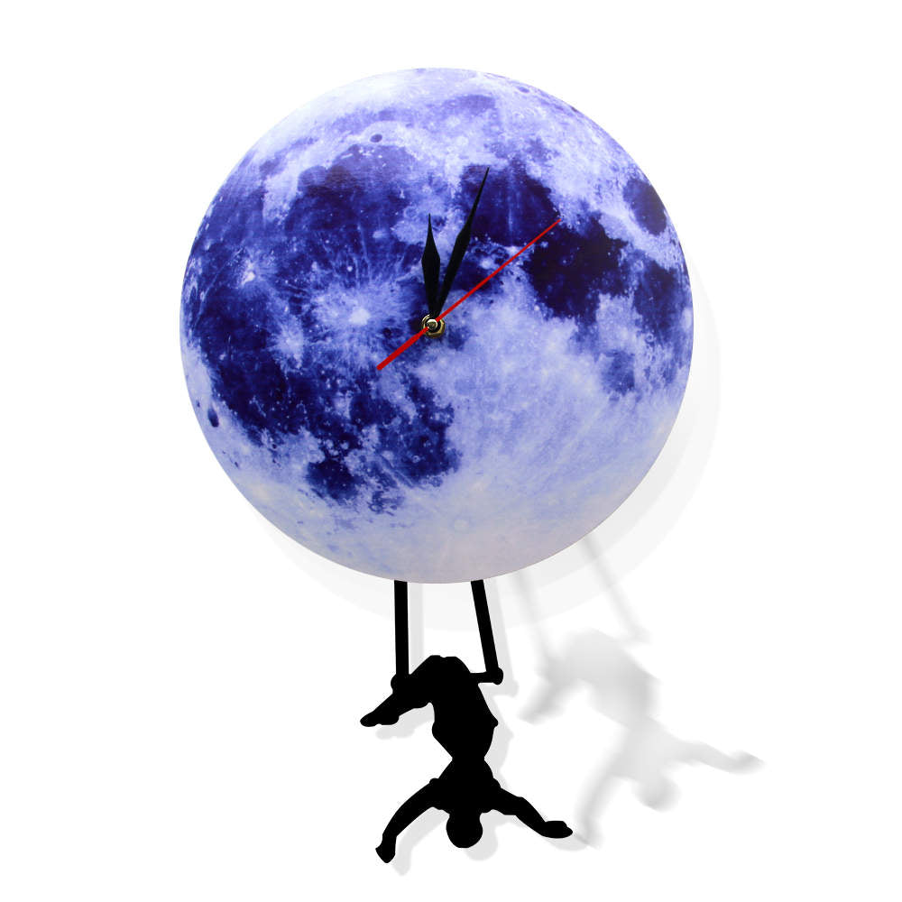 Blue Moon Swinging Pendulum Clock Astronomy Funny Wall Clock Lunar Blue Moon Clock with Swinging Silhouette Pendulum by Woody Signs Co. - Handmade Crafted Unique Wooden Creative