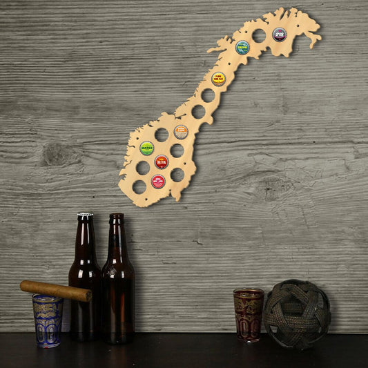 The Kingdom of Norway  Cap Map Wooden Wall Sign  Bottle Cap Display Holder   For Pub Bar by Woody Signs Co. - Handmade Crafted Unique Wooden Creative
