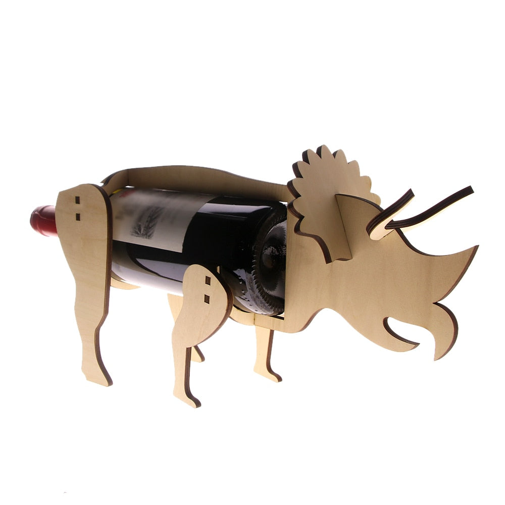 Wooden Stand Dinosaur Triceratops Bottle Holder Storage Minimalist Modern Best Lover by Woody Signs Co. - Handmade Crafted Unique Wooden Creative