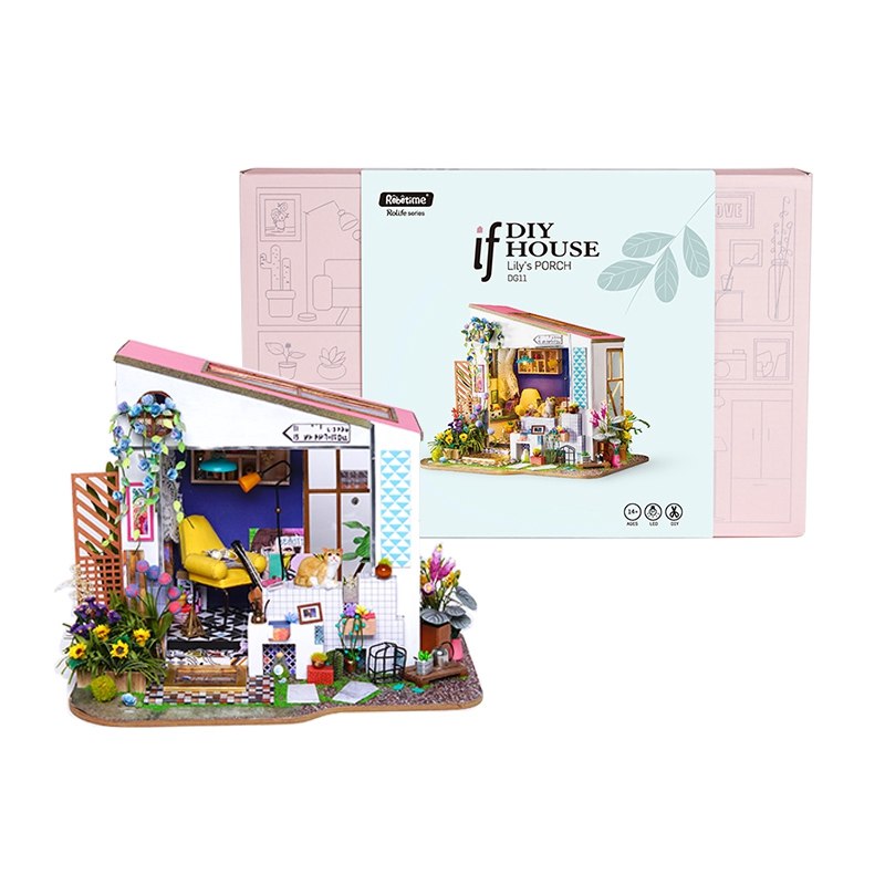 New DIY Lily's Porch with Furniture Miniature Wooden Doll House DG11 by Woody Signs Co. - Handmade Crafted Unique Wooden Creative