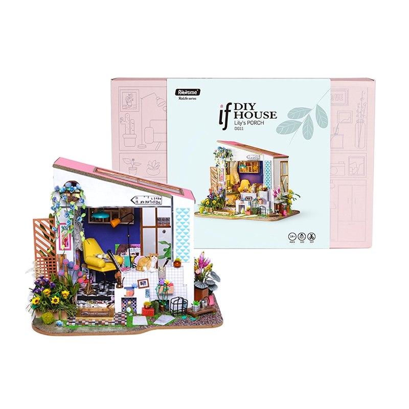 New DIY Lily's Porch with Furniture Miniature Wooden Doll House DG11 by Woody Signs Co. - Handmade Crafted Unique Wooden Creative