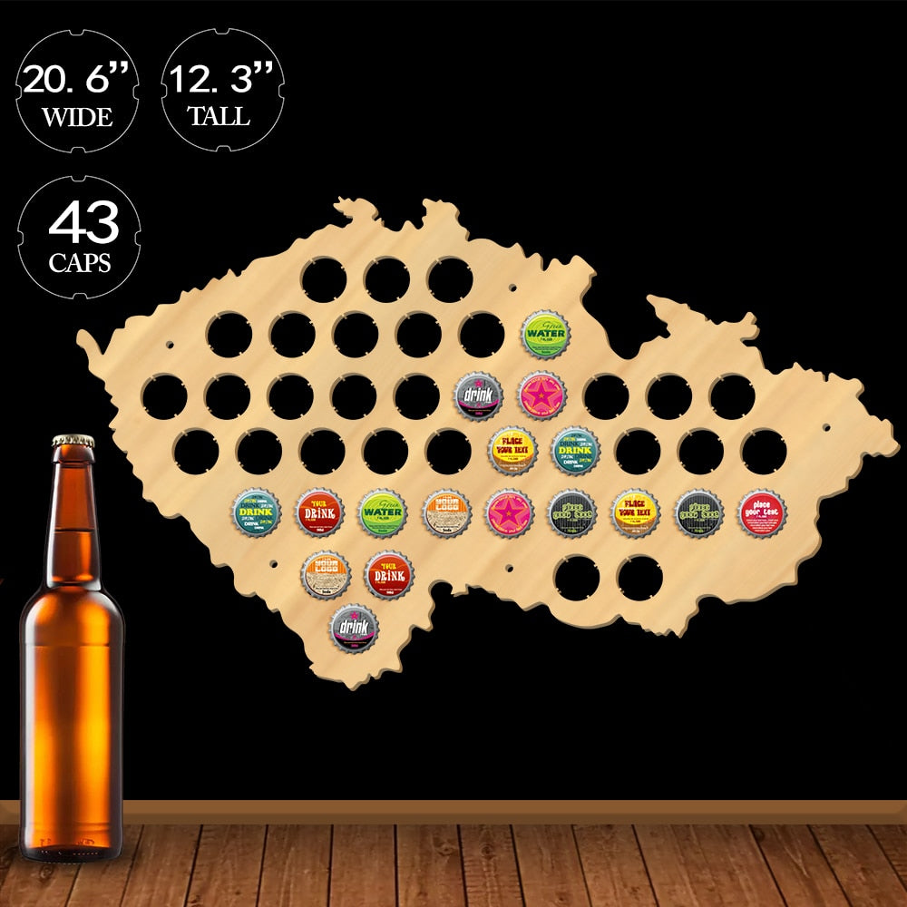 Czech Republic Cap Map Pub Bar Wooden Wall Sign Bottle Cap Display Holder Patriotic Czech Map Man Cave Lover Gift by Woody Signs Co. - Handmade Crafted Unique Wooden Creative