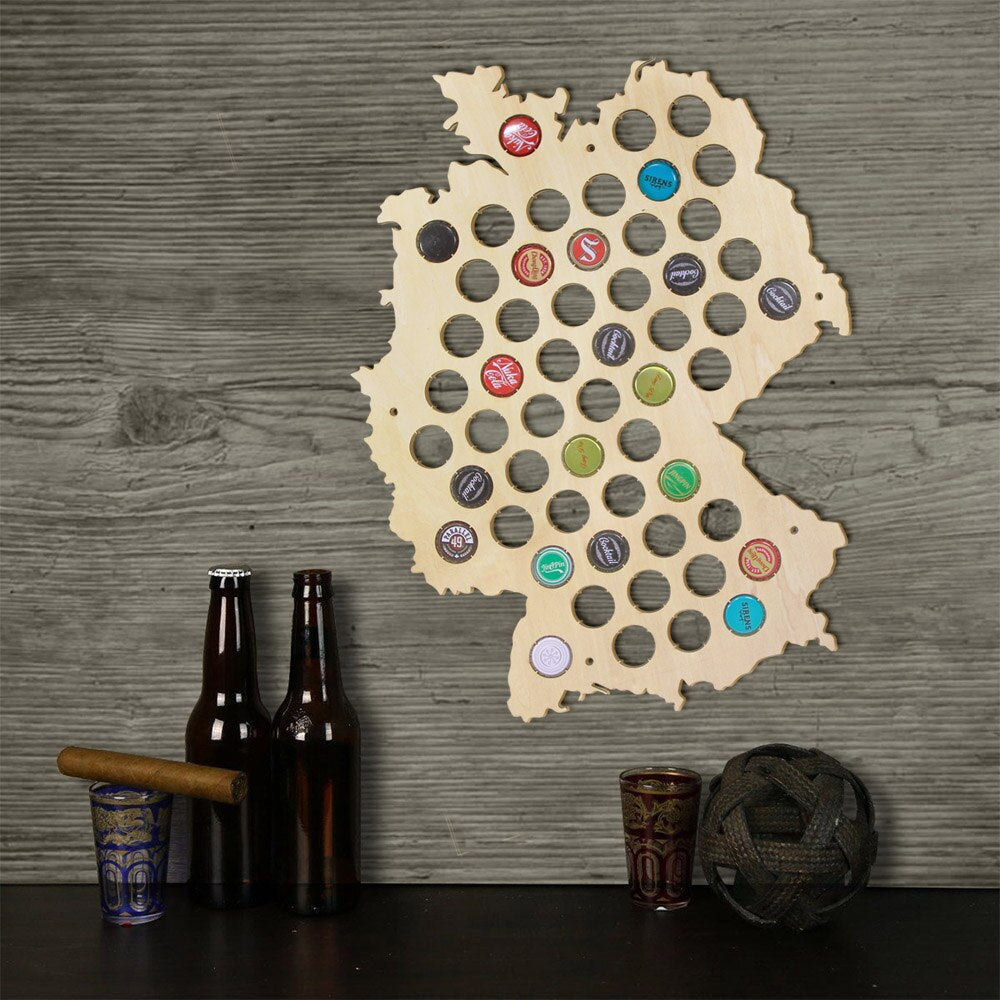 Creative Laser Engraved Hanging Wooden Germany Map Bottle Cap Maps Cap Collector Gadgets Decor by Woody Signs Co. - Handmade Crafted Unique Wooden Creative