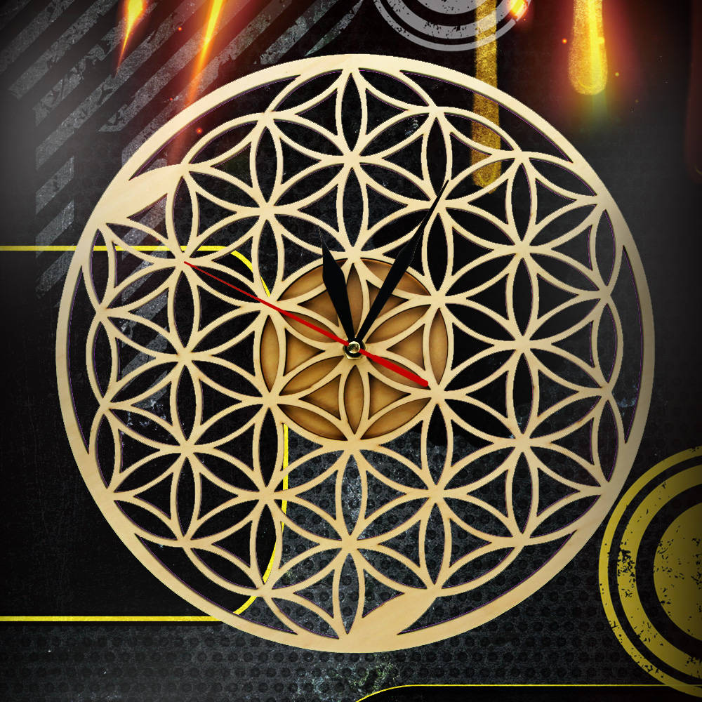 Flower of Life Intersect Rings Geometric Wooden Wall Clock Sacred Geometry Laser Cut Clock Watch Housewarming Gift Room Decor by Woody Signs Co. - Handmade Crafted Unique Wooden Creative