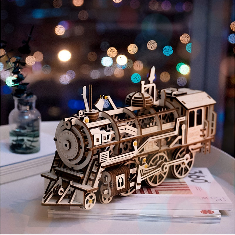 DIY Clockwork Gear Drive Locomotive 3D Wooden Hobbies Gift for LK701 by Woody Signs Co. - Handmade Crafted Unique Wooden Creative