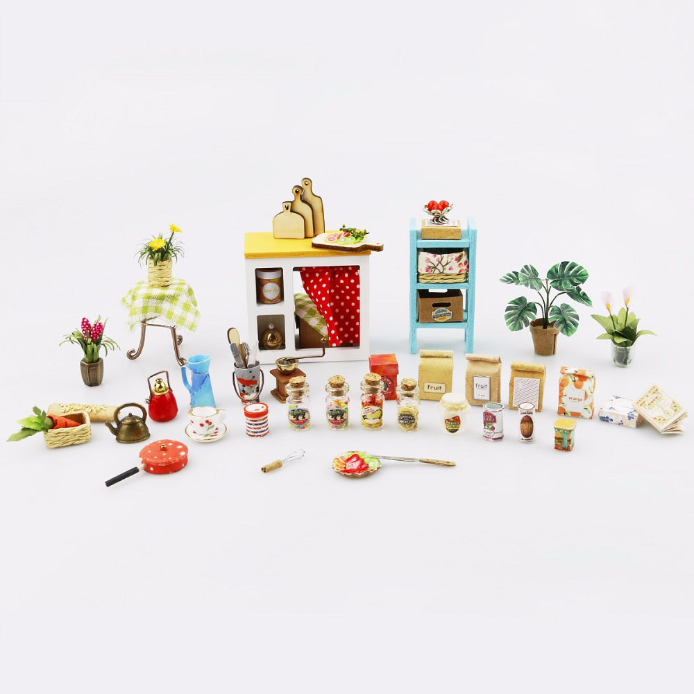 DIY Jason's Kitchen with Furniture Miniature Wooden Doll House Model DG105 by Woody Signs Co. - Handmade Crafted Unique Wooden Creative