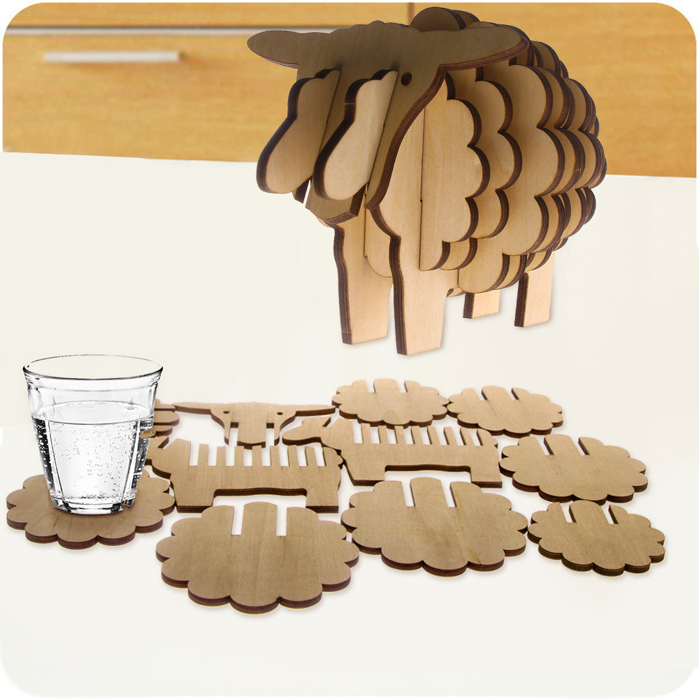 7Pieces/Set Handmade Wood Animal Shape Antislip Table Mat Sheep Shape Pine Coasters DIY Place Mat Coffee Cup Pad Unique Gifts by Woody Signs Co. - Handmade Crafted Unique Wooden Creative