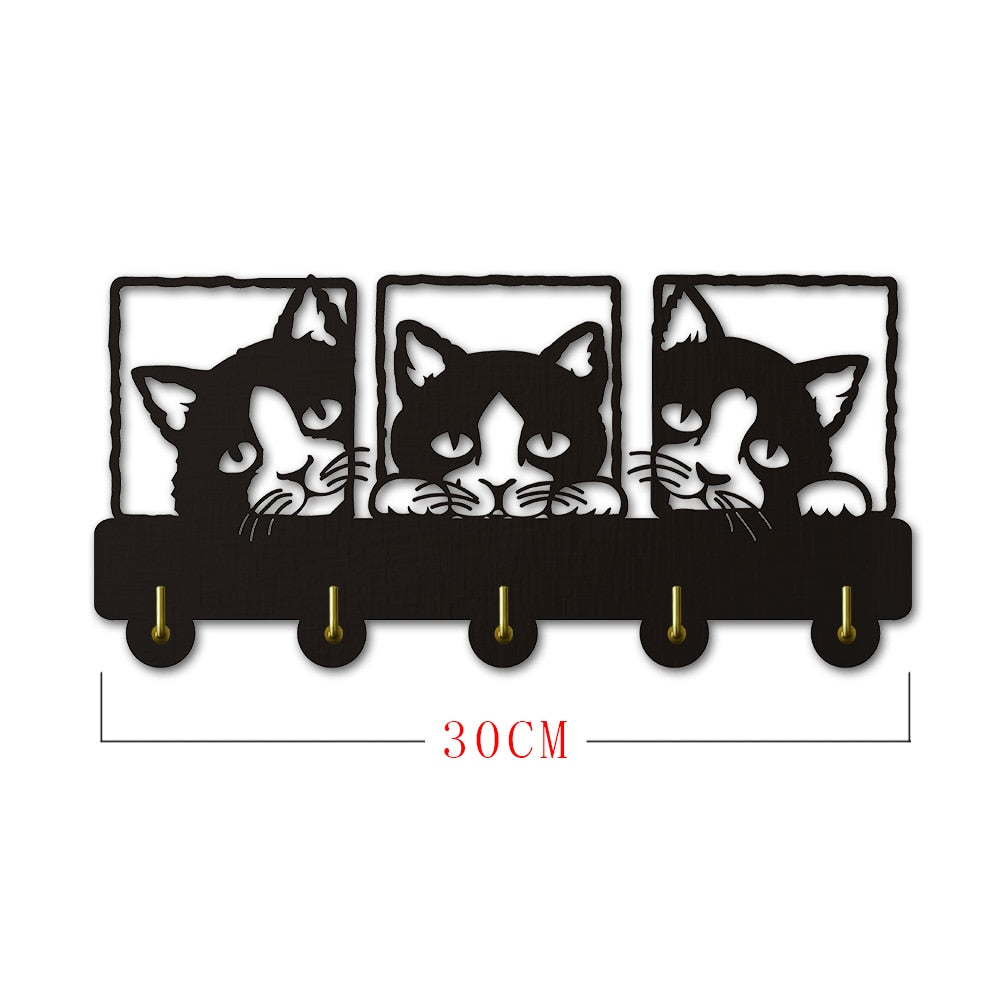 Peeping Cat 3D Hook Rails Triple With Lovley Cat Theme Clothing Hook Rack Hanger Decoration by Woody Signs Co. - Handmade Crafted Unique Wooden Creative