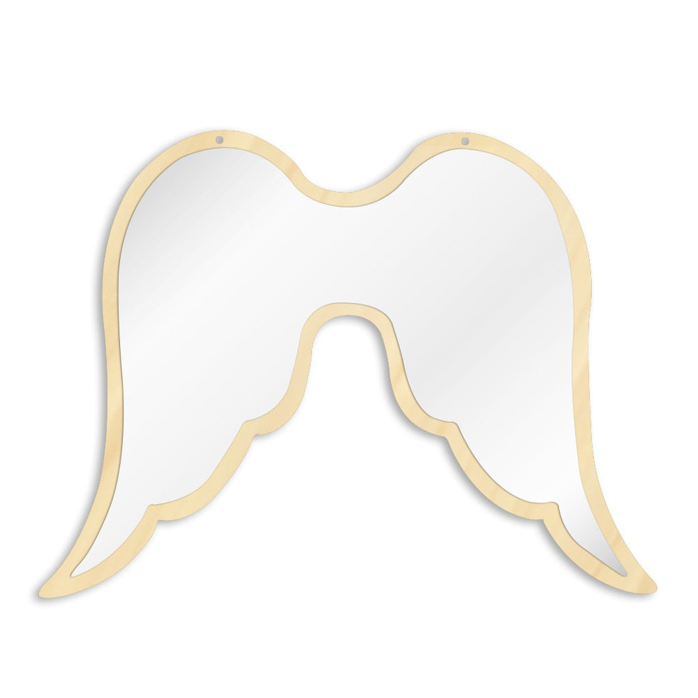 Fantasy Open Angel Wing Wall Mirror Home Ornament Children Baby Room Nursery Safety Acylic Mirror With Wooden Back by Woody Signs Co. - Handmade Crafted Unique Wooden Creative