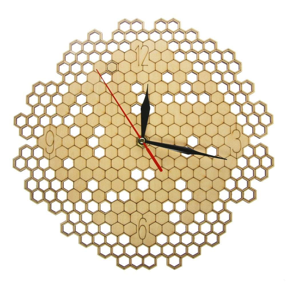 Honeycomb Wood Geometric Wall Clock Hexagon Minimalist Living Room Decor Hanging Natural Rustic Clock Bee Lovers Gift by Woody Signs Co. - Handmade Crafted Unique Wooden Creative