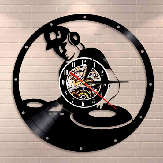 DJ Mixer Vintage Vinyl Record Clock Electronic Music Room Decoration Music Disc Jockey Mixing Turntables Vinyl LP Wall Clock by Woody Signs Co. - Handmade Crafted Unique Wooden Creative