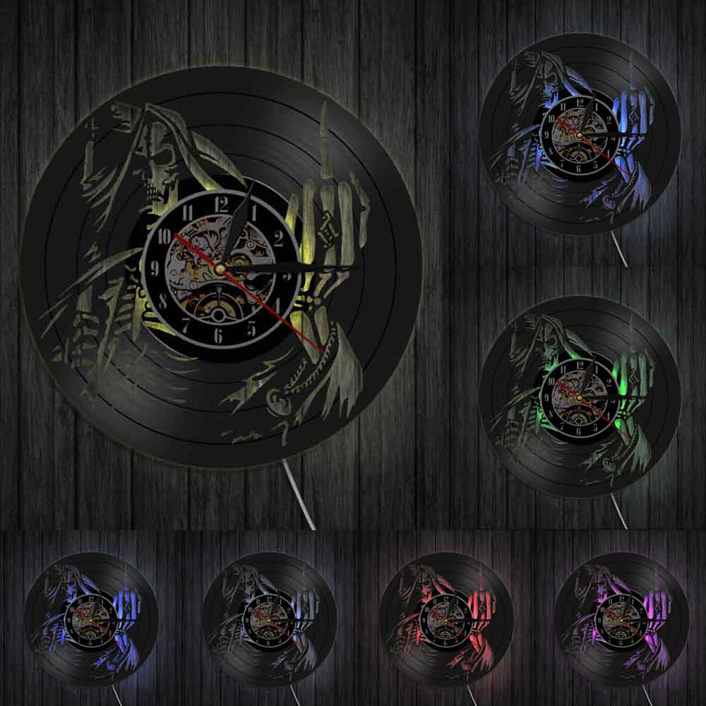 Skeleton Middle Finger Wall Clock Punk Skull Up Yours Vinyl Record Clock Spiral Bone Finger Modern Clock by Woody Signs Co. - Handmade Crafted Unique Wooden Creative