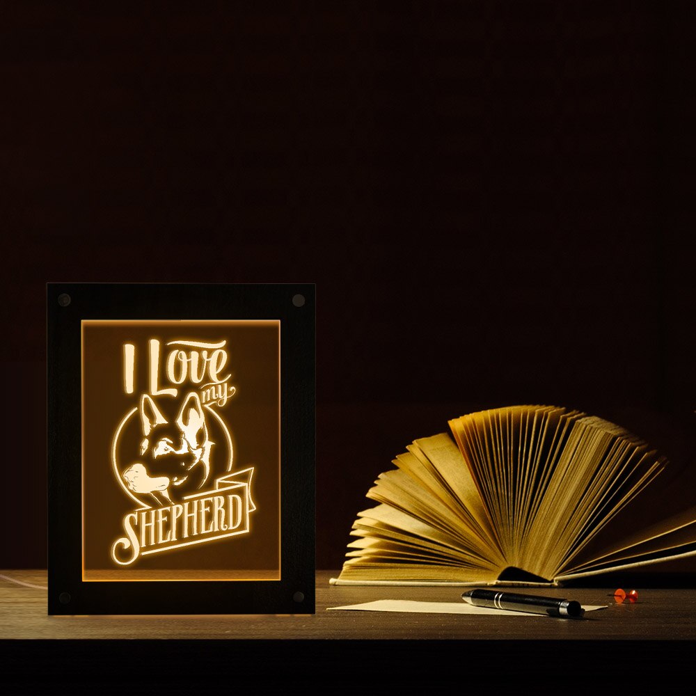 I Love My Shepherd Dog Pet Owners Bedroom Sign Lights Custom LED Wooden Photo Picture Frame Sleepy Light by Woody Signs Co. - Handmade Crafted Unique Wooden Creative