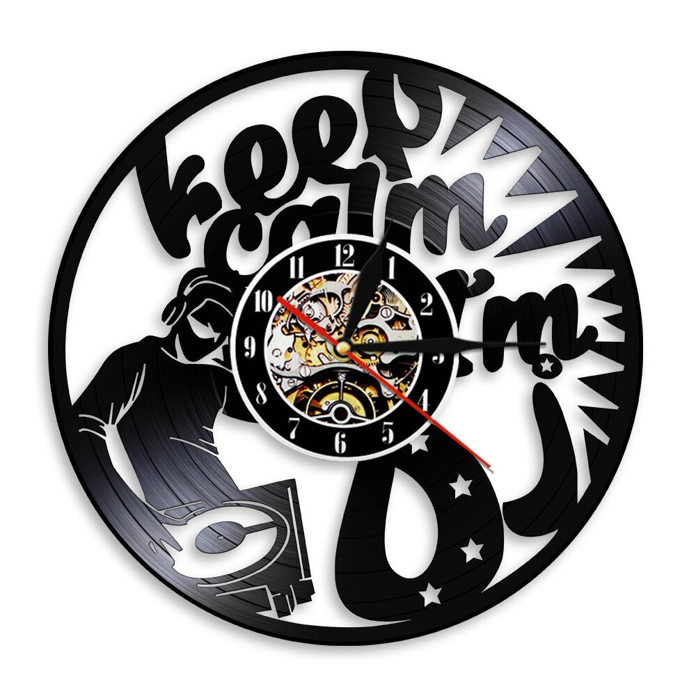 DJ Quote Keep Calm I'M DJ Wall Clock Rock n Roll Music Lovers Vinyl Record Wall Clock Clock by Woody Signs Co. - Handmade Crafted Unique Wooden Creative