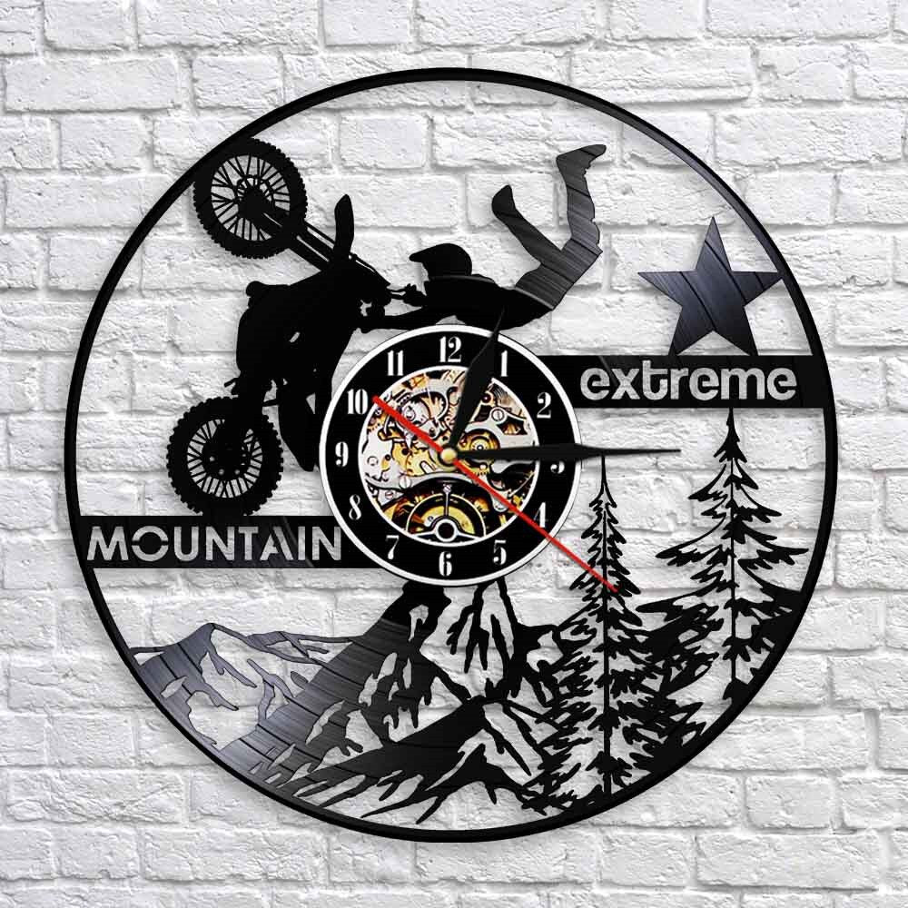 Mountain Extreme Sports Lighting LED Hanging Lamp Motorsport Riding Exclusive Vinyl Record Wall Clock Motorbike Dirt Bike Watch by Woody Signs Co. - Handmade Crafted Unique Wooden Creative