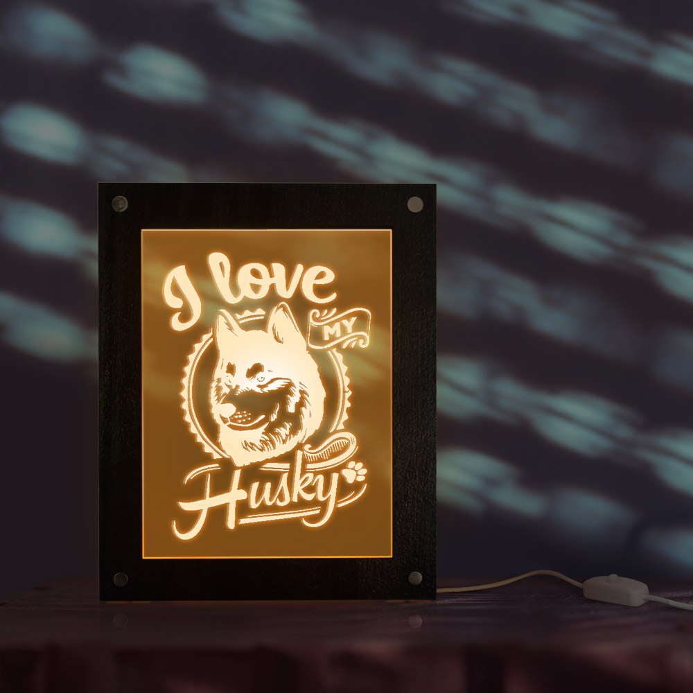 I Love My Husky Photo LED Light Custom Picture Wooden Frame Puppy Lighting Bedside Lamp Dog Pet Owner by Woody Signs Co. - Handmade Crafted Unique Wooden Creative